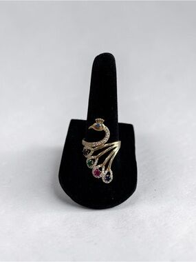 14K Gold Peacock Multi-Gemstone Ring - Women Jewelry size 8